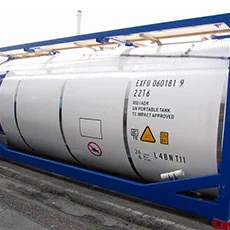 Isotanque marino certificado para almacenamiento de combustibles utilizados.