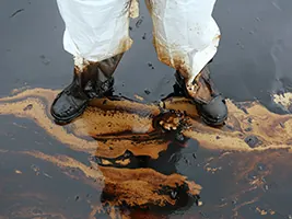 Personal capacitado trabajando en un derrame  petrolero.
